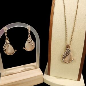Peacock Necklace & Earrings SET Rose Gold tone Opal Zirconia Ashmita Wedding Set